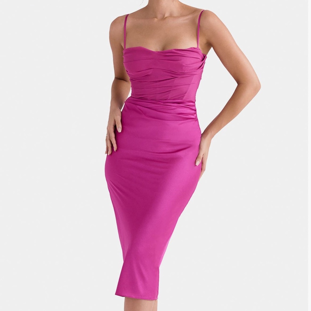 NWT HOUSE OF CB Teia Mixed Media Satin Georgette Midi Dress